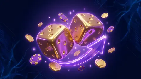 Juego de dados con flecha ascendente y monedas