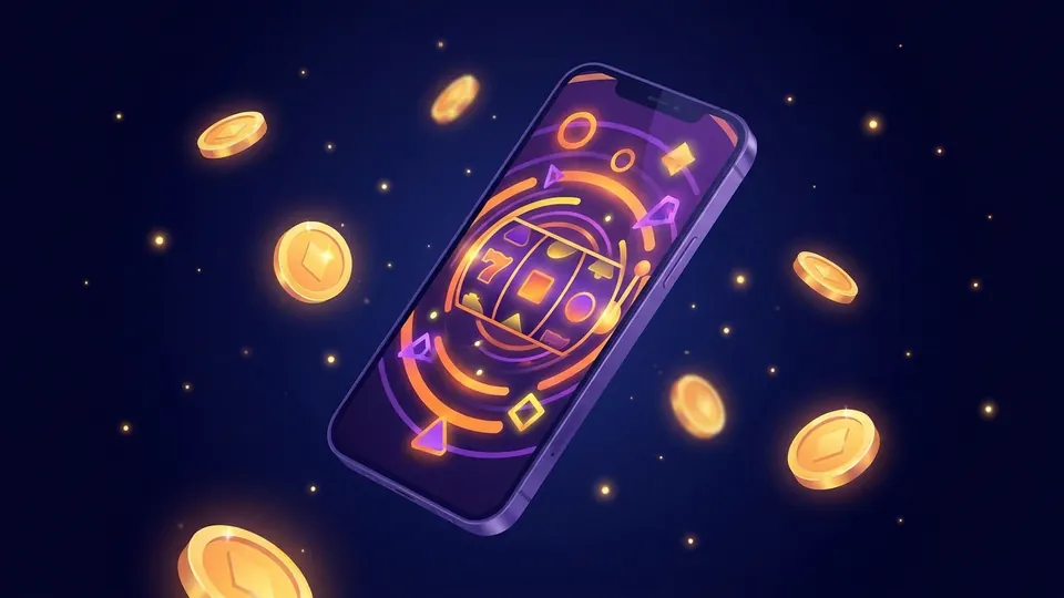 Celular mostrando un juego de tragamonedas: app y APK del casino Kun Agüero