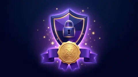 Escudo con candado y sello dorado: seguridad y licencia del casino